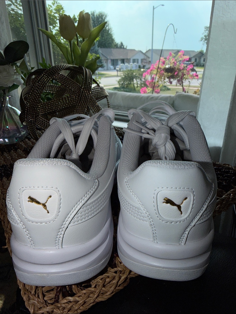 Puma White Low-Top Sneakers with Gold Lace Accents - Picture 6 of 9